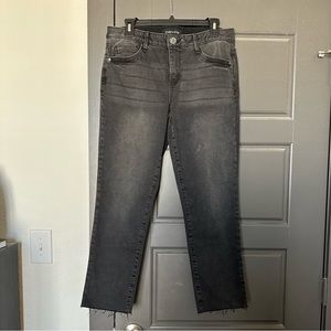 Mac and Me Washed Black Crop Flare Jeans w/ Raw Hem